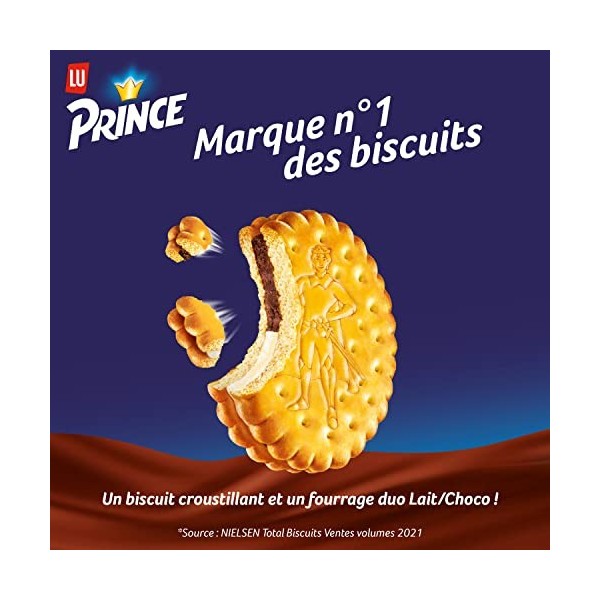 Prince de LU Chocolat - Biscuit Fourré Double Goût Lait Choco - Au Blé Complet - Idéal pour le Goûter - 300 g