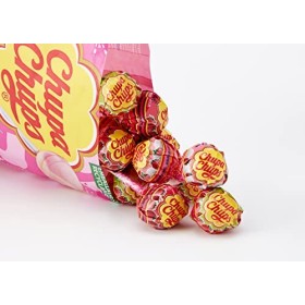 Chupa Chups Sachet de 16 sucettes Love/ Bonbons sans gluten/3 parfums Assortis Fraise/fraise Acidulée/Lait Fraise- 192g