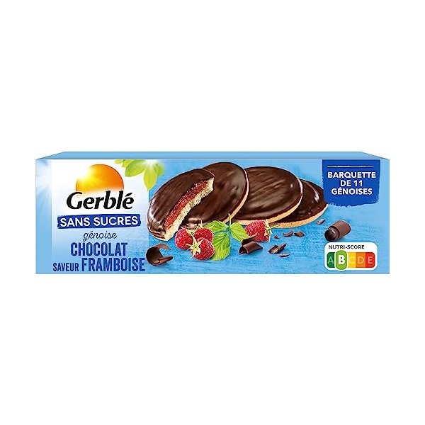 Gerblé Génoise Chocolat Framboise Sans Sucres, Sans huile de palme, 11 génoises, 140 g, 209574