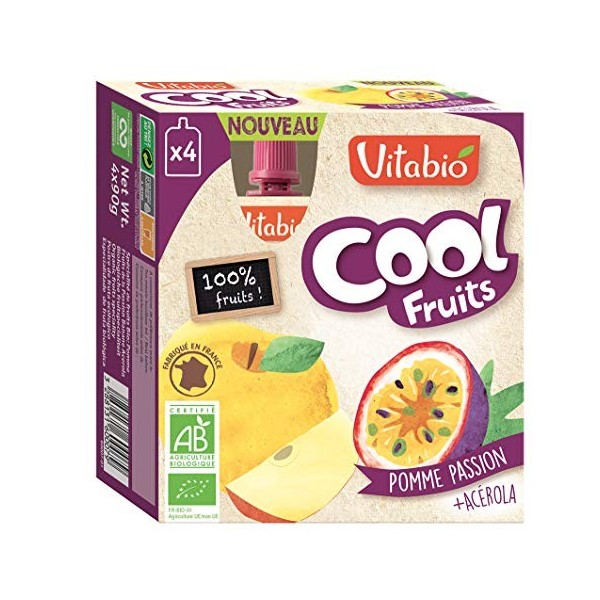 Vitabio Cool - Gourdes Fruits Pomme Passion Compote 4x90 g - Compote - BIO