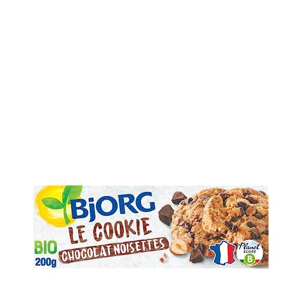 BJORG - Le Cookie Chocolat Noisettes - Biscuits Bio - À la Farine de Blé Complet - Sans Huile de Palme - Source de Fibres, Fe