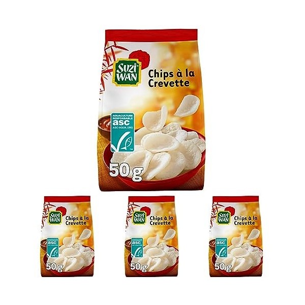 SUZI WAN Chips a la Crevette 50g Lot de 4 