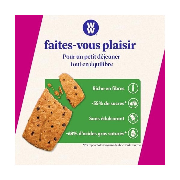WW Biscuits Petit Déjeuner Chocolat et Noix de Pécan, Riche en fibres, 16 biscuits, 200g, 220277