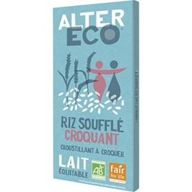 ALTER ECO - Chocolat Lait au Riz Soufflé Croquant - Bio & Équitable - Chocolat Pérou et Équateur - 100 g