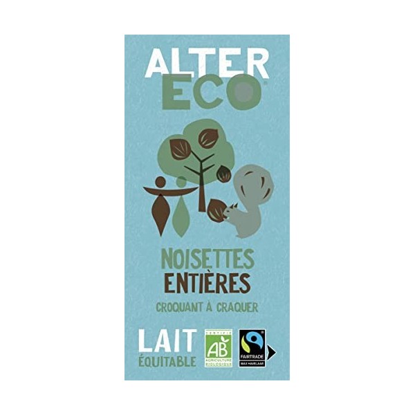 ALTER ECO - Chocolat Lait Noisettes Entières - Bio & Équitable - Origine Pérou - 100 g