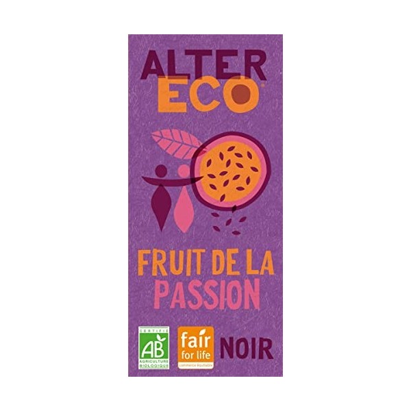 ALTER ECO - Tablette Chocolat Noir Fruit de la Passion - Bio & Équitable - Origine Équateur - 100 g