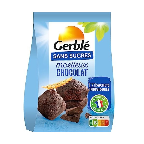 Gerblé Moelleux au Chocolat Sans Sucres, Sans huile de palme, 7 Sachets individuels, 196g, 200939