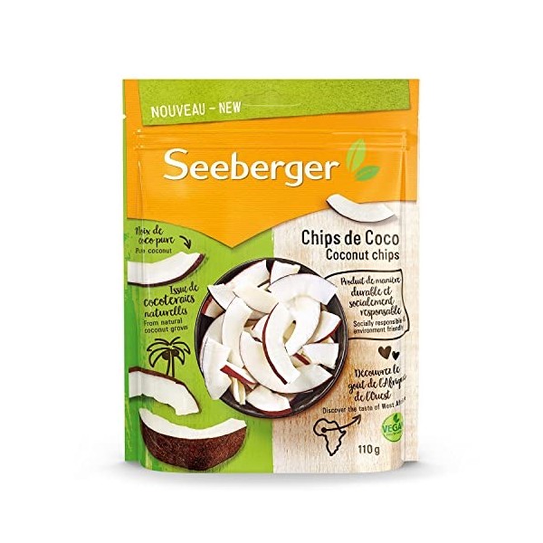 Seeberger Chips de coco : Lamelles de coco d’Afrique de l’Ouest croquantes - savoureuses et arômatiques - production sociale