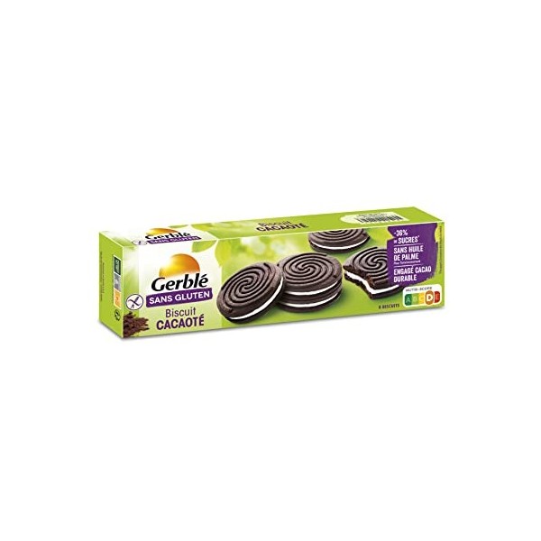 Gerblé Sans Gluten, Biscuit Cacaoté et Fourré au Goût Vanille, Sans Huile de Palme, 8 Biscuits, 125 g, 199518
