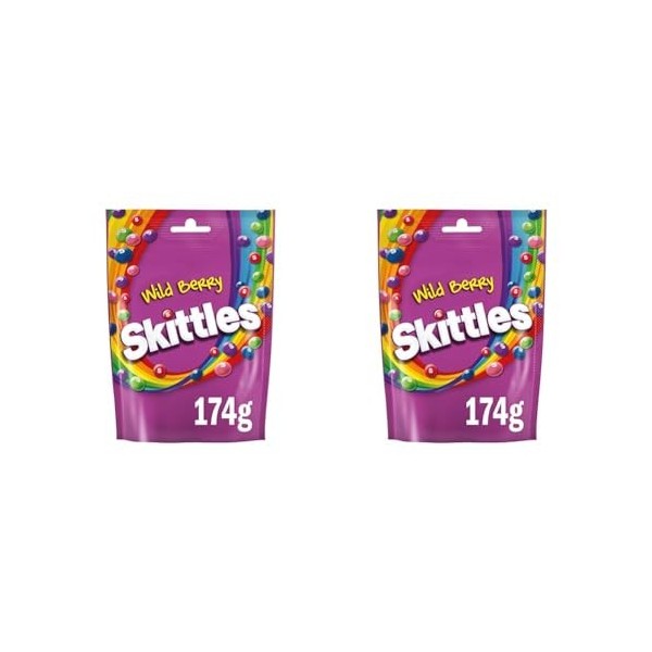 SKITTLES Wild Berry - Bonbons au goût Fruits des bois - Sachet de 174g Lot de 2 
