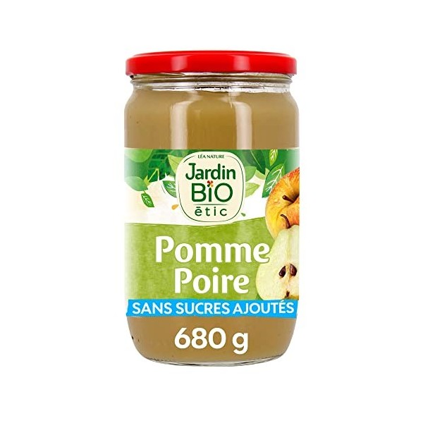 Jardin BiO étic - Compote pomme poire williams - bio - Sans Sucre Ajouté - Certifié AB - Bocal de 680g