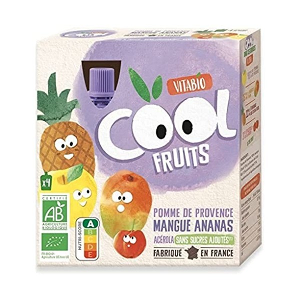 Vitabio Cool - Gourdes Fruits Pomme Mangue Ananas 4x90 g - Compote - BIO