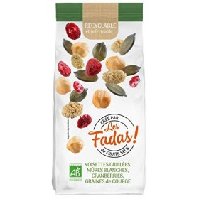 Les FADAS de Fruits Secs Noisettes Grillées Mûres Blanches Cranberries Graines de Courge Bio, 145 g