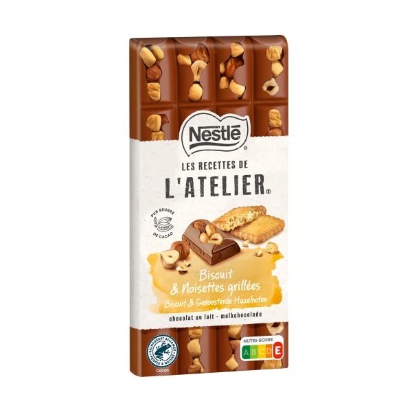 LES RECETTES DE LATELIER - Tablette Chocolat Lait Biscuit et Noisettes grillées - 170g