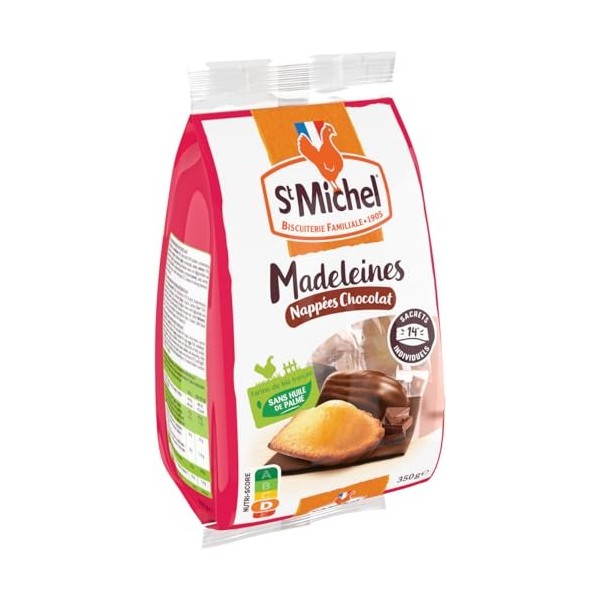 St Michel Madeleines Moelleuses Nappées Au Bon Chocolat en Sachet Individuel, 350g