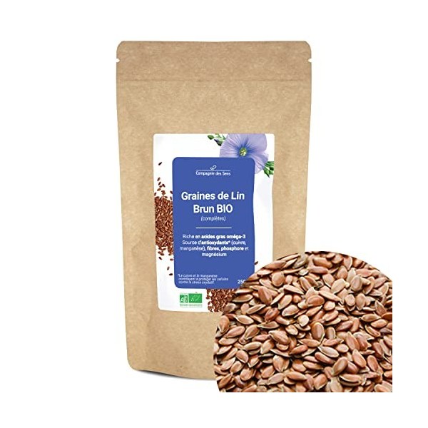 Graines de Lin Brun BIO complètes - riche en oméga-3-250g