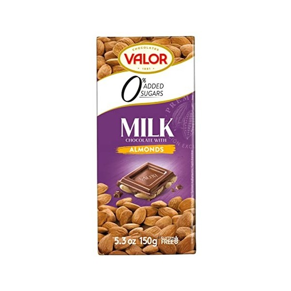Chocolat au lait aux amandes entières sans sucre ajouté | Sans gluten | De la fève à la tablette | Édulcorant stévia | 150&nbsp;g 