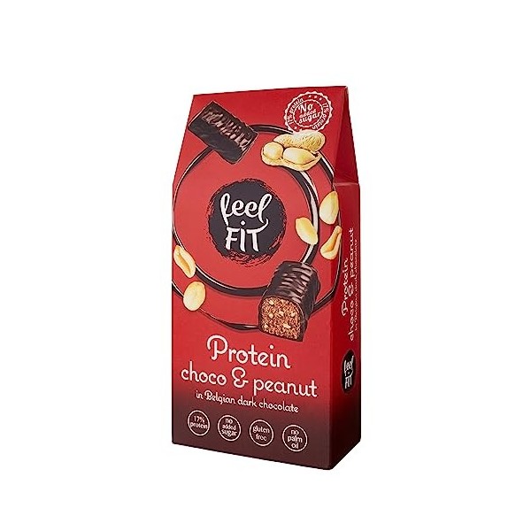 FeelFit Chocolats protéinés au chocolat noir belge, bonbons sans sucre ajouté, snacks protéinés sans gluten, 83 g