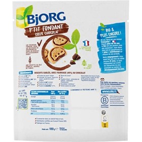 BJORG - Ptit Fondant Coeur Chocolat - Biscuits Bio - Au Blé Complet - Sans Huile de Palme - Source de Fibres - Sans Arômes -