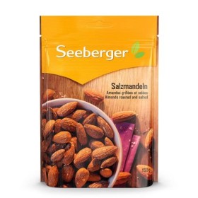 Seeberger Amandes grillées & salées : amandes croquantes enrobées de sel à grignoter - goût légèrement piquant - vegan, sans 