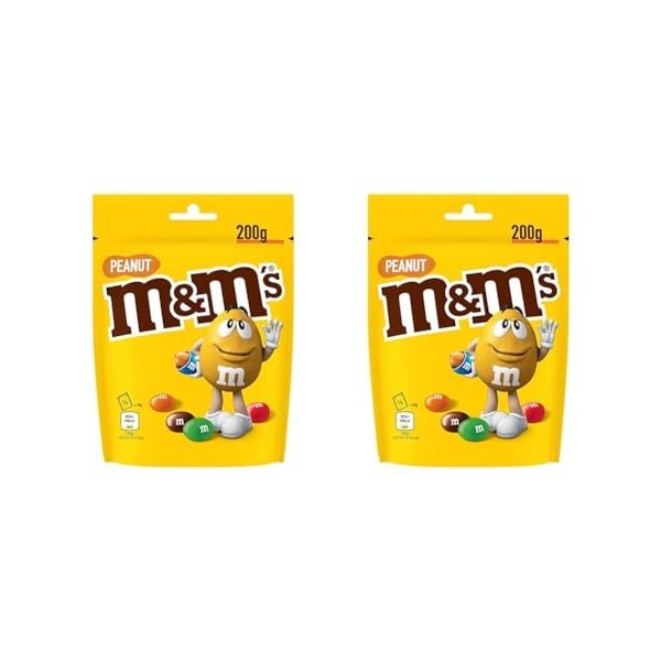 M&MS PEANUT - Bonbons chocolat au lait et cacahuètes - Sachet de 200g Lot de 2 