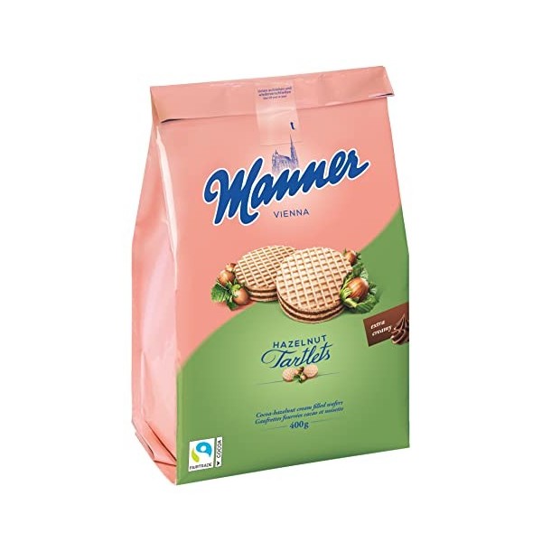 Manner Tartlets | biscuits croustillants au chocolat avec crème de noisettes | 1 paquet 400 g 