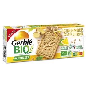 Gerblé Bio, Sablés bio saveurs citron et gingembre, Allégés en sucres, Sans huile de palme, 1 Paquet de 12 Biscuits, 132g & B