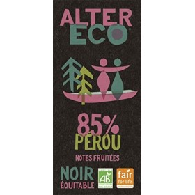 ALTER ECO - Tablette Chocolat Noir 85% - Bio & Équitable - Chocolat Pérou - Goût Fruité & Corsé - 100 g Lot de 2 