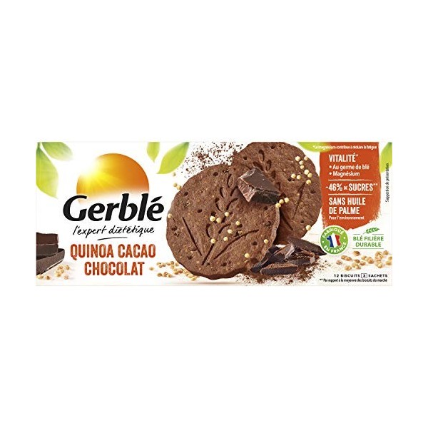 Gerblé Vitalité, Biscuits Quinoa Cacao Chocolat, Allégés en sucres, Sans huile de palme, 1 boîte de 12 biscuits, 132g Lot de