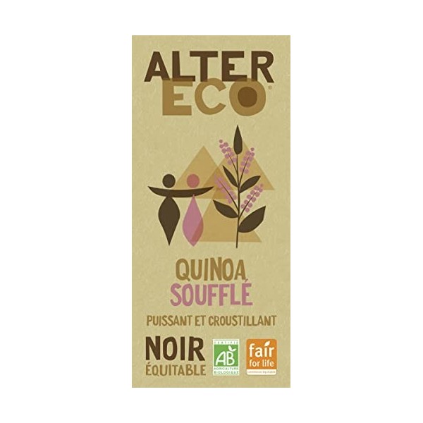 ALTER ECO - Tablette Chocolat Noir au Quinoa Soufflé - Bio & Équitable - Origine Pérou - 100 g Lot de 2 