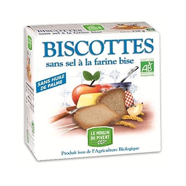 MOULIN DU PIVERT Biscottes à la farine Bise sans sel sans sucres 270G Bio -