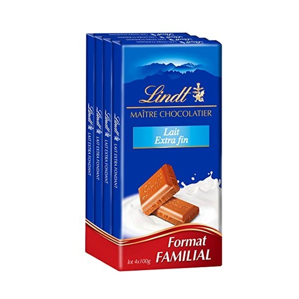 Lindt - Lot De 4 Tablettes MAÎTRE CHOCOLATIER - Chocolat Au Lait Extra-fin, 4x100g