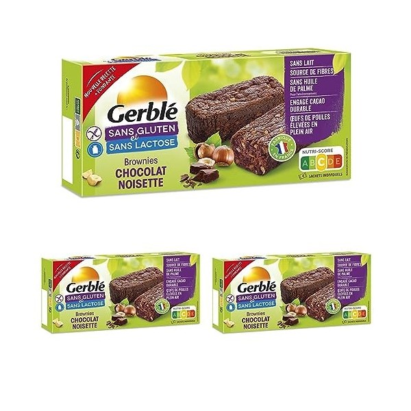 Gerblé Sans Gluten Sans Lactose - Brownies Chocolat Noisettes - Sans Lait - Sans Huile de Palme -Cacao Durable - 4 Sachets In