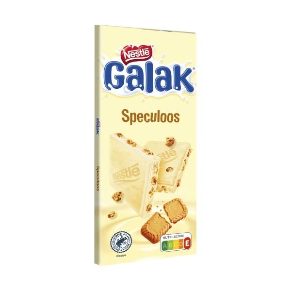 Nestlé Chocolat - Galak - Tablette de Chocolat Blanc avec Morceaux de Speculoos - Tablette de 100g
