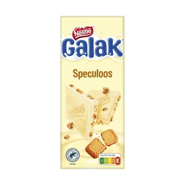 Nestlé Chocolat - Galak - Tablette de Chocolat Blanc avec Morceaux de Speculoos - Tablette de 100g
