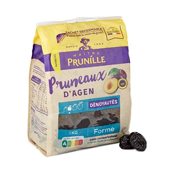 MAÎTRE PRUNILLE - Pruneaux d’Agen Dénoyautés - Fruits Secs Forme - Calibre 30/35 - Riche En Fibres Et Potassium - Facilite La