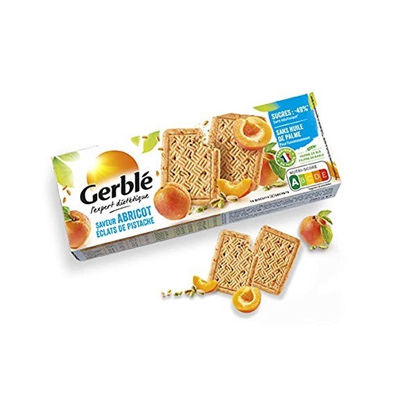 Gerblé Teneur Réduite/Biscuits Abricot Pistache/Allégés en Sucre 16 Biscuits 216574, 160 g, 1 Unité Lot de 2 