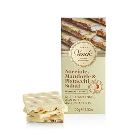 Venchi Tablette de chocolat Blanc Salé, 100&nbsp;g - Chocolat blanc aux noisettes, aux pistaches et aux amandes salées - Sans glut