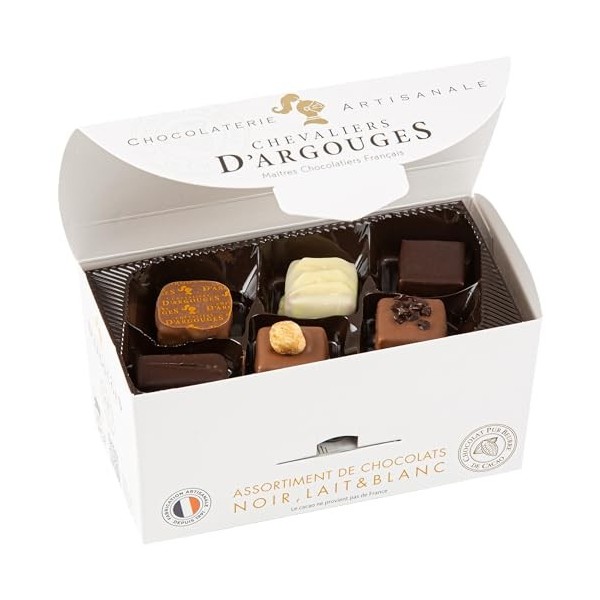 Chevaliers dArgouges - Assortiment de chocolats noir, lait, blanc - Ballotin dégustation - 175g