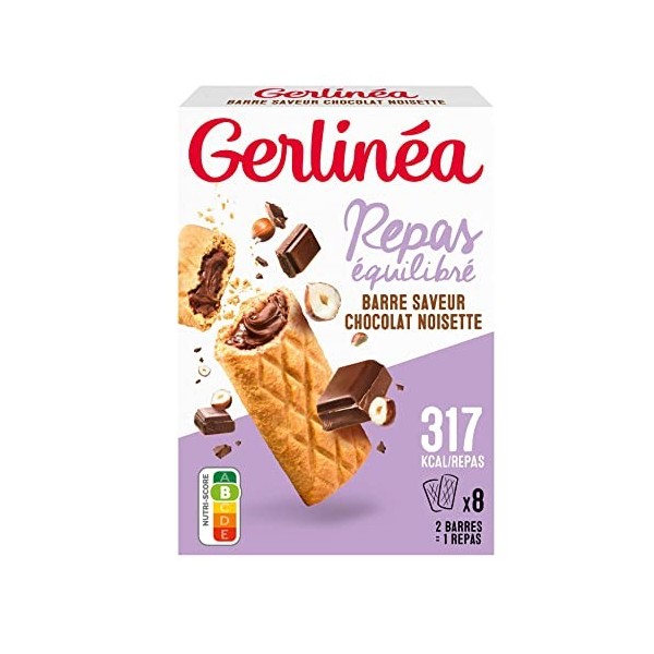 Gerlinéa - Barre Fourrée - Substitut de Repas Complet et Rapide - Saveurs : Chocolat Noisette - 208309