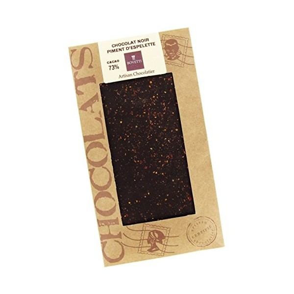 Tablette Chocolat noir à 73% et piment despelette Pur Beurre de Cacao, 100g