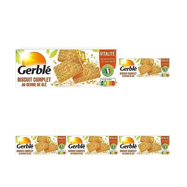 Gerblé Vitalité, Biscuits Complets au Germe de Blé, Allégés en sucres, Sans huile de palme, 1 boîte de 25 biscuits, 210g Lot