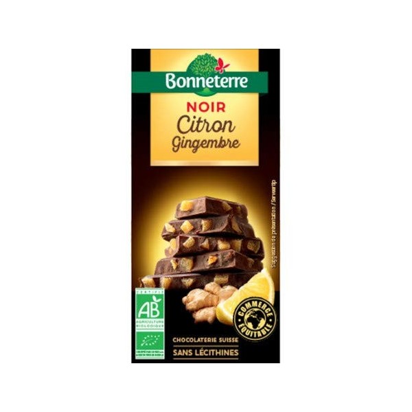 BONNETERRE Chocolat noir citron gingembre 100G Bio -