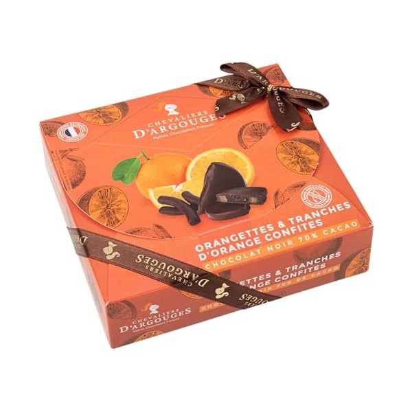 CHEVALIERS DARGOUGES Maîtres Chocolatiers Français - Assortiment orangettes et tranches doranges enrobées chocolat noir 70%