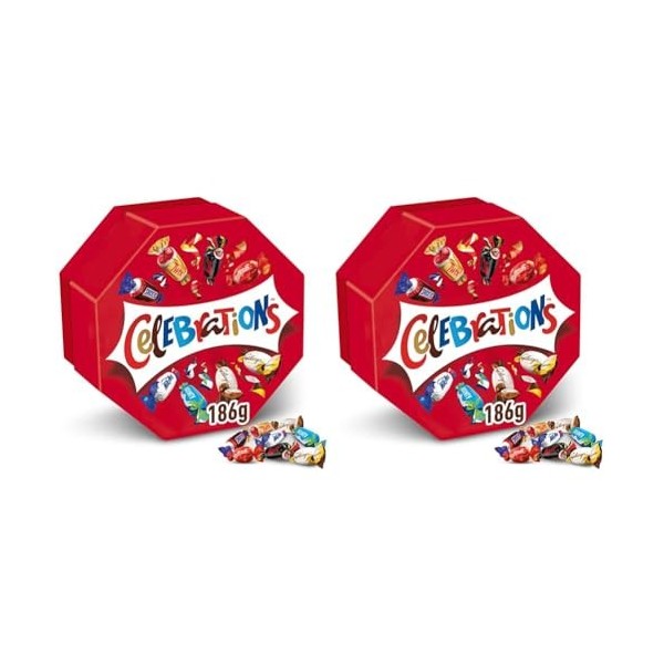 CELEBRATIONS - Boîte cadeau octogonale avec assortiment de minis chocolats SNICKERS, TWIX, MARS, MALTESERS, BOUNTY et autres 