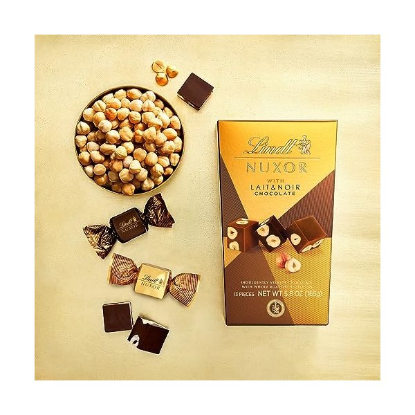 Lindt - Cornet NUXOR - Chocolat au Lait et Noir Aux Noisettes entières Croquant et Fondant, 165g