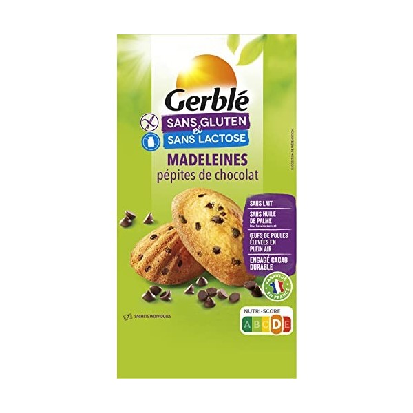 Gerblé Sans Gluten & Sans Lactose, Madeleine Aux Pépites De Chocolat, Sans Huile De Palme, 7 Sachets Individuels, 210 G, 2102