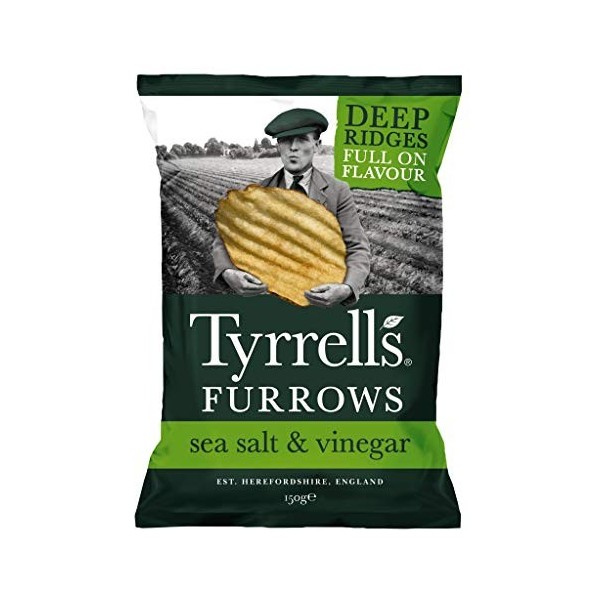 Tyrrells Furrows Hand Cooked English Crisps - Sea Salt & Vinegar 150g 