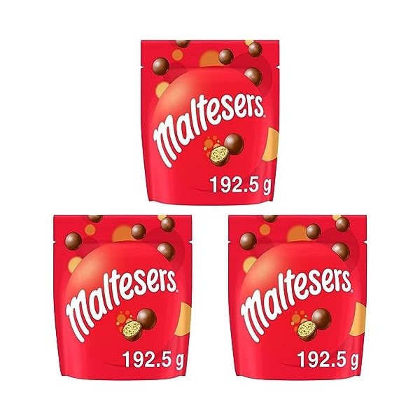MALTESERS - Bonbons chocolat au lait cœur croquant - Sachet de 192,5g Lot de 3 