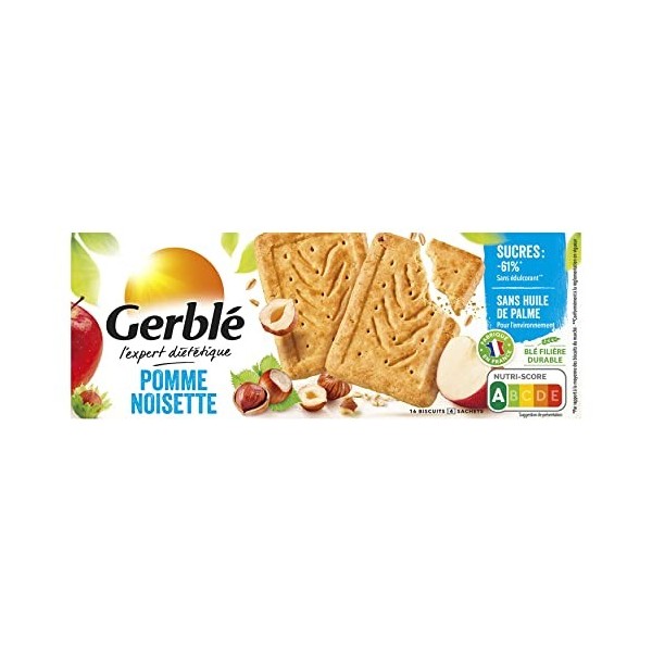 Gerblé Teneur réduite, Biscuits Pomme Noisette, Allégés en sucre et en sel, 16 biscuits, 230 g, 207084 Lot de 5 